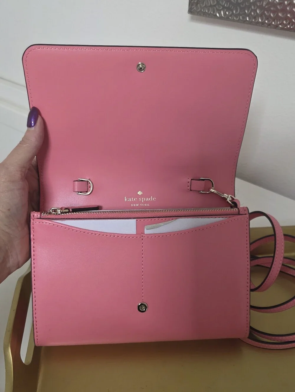 kate spade Bright Pink Leather Crossbody Wallet with Detachable Strap